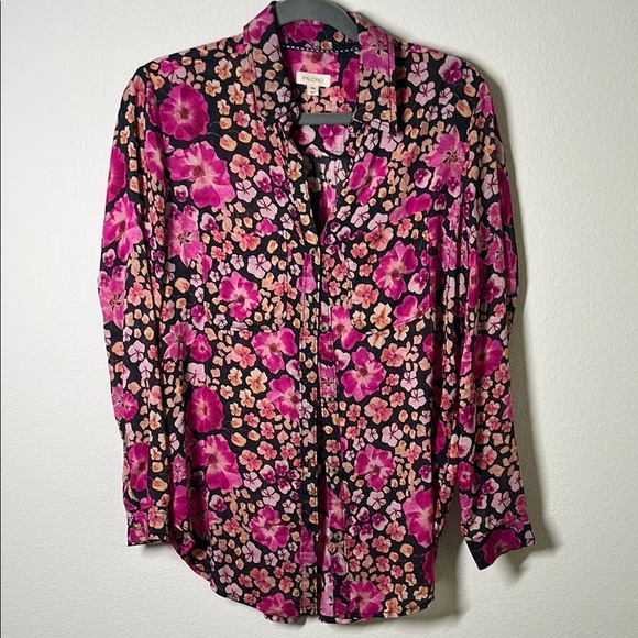 Anthropologie Pilcro Purple Floral Button-Down Blouse โ Size XXS (Oversized Fit) - Picture 2 of 7